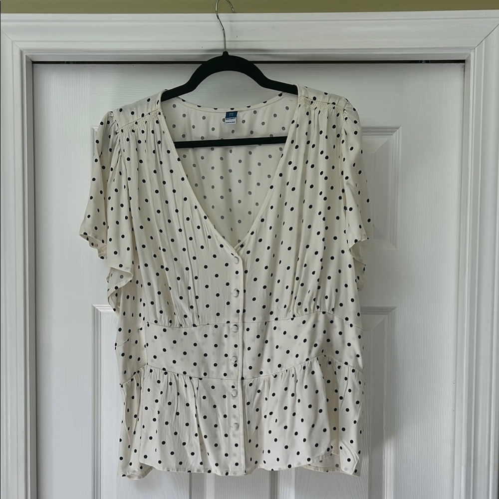 Old Navy White and Black Polka Dot Blouse